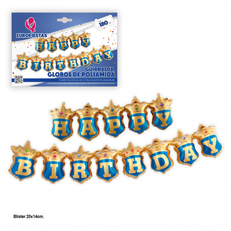 Palloni in foil ghirlanda happy birthday scudo blu