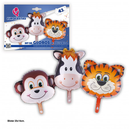 Set palloni foil mucca tigre e scimmia 43cm
