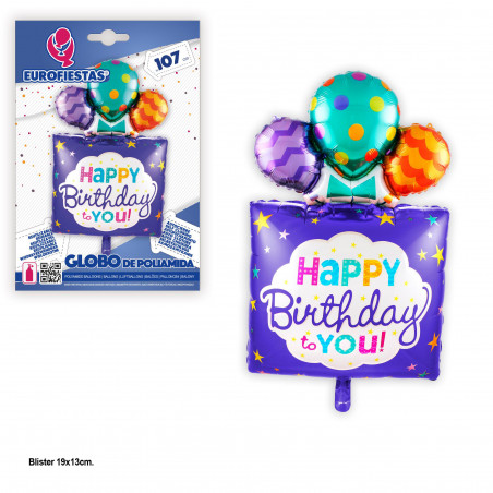 Palloncino foil regalo di buon compleanno con palloncini blu 107 cm