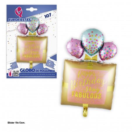 Globo foil buon compleanno con palloni oro 107cm