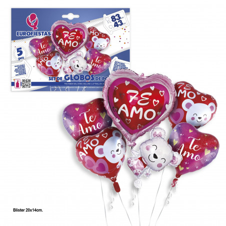 Set palloncini in foil cuori orsi ti amo