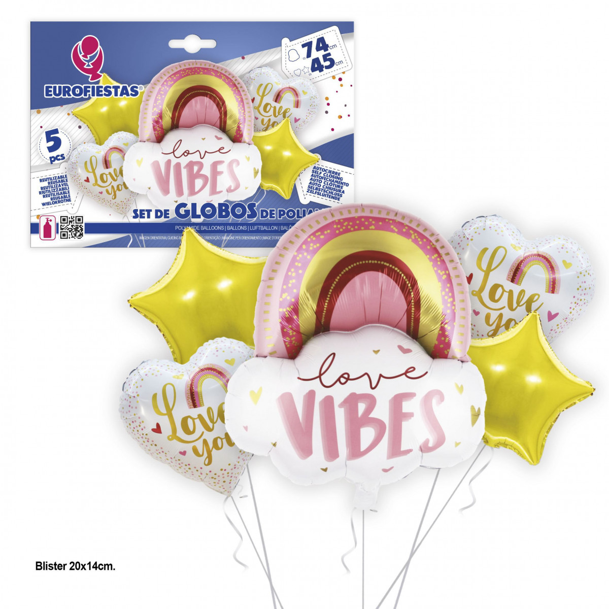 Set di palloncini foil arcobaleno nuvola love vibes 74 cm