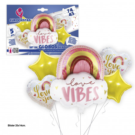 Set di palloncini foil arcobaleno nuvola love vibes 74 cm