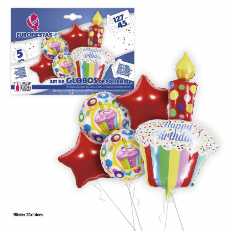Set palloncini foil pastello buon compleanno colori candela rossa 127 cm