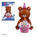Globo foil orso 97 cm buon compleanno marrone