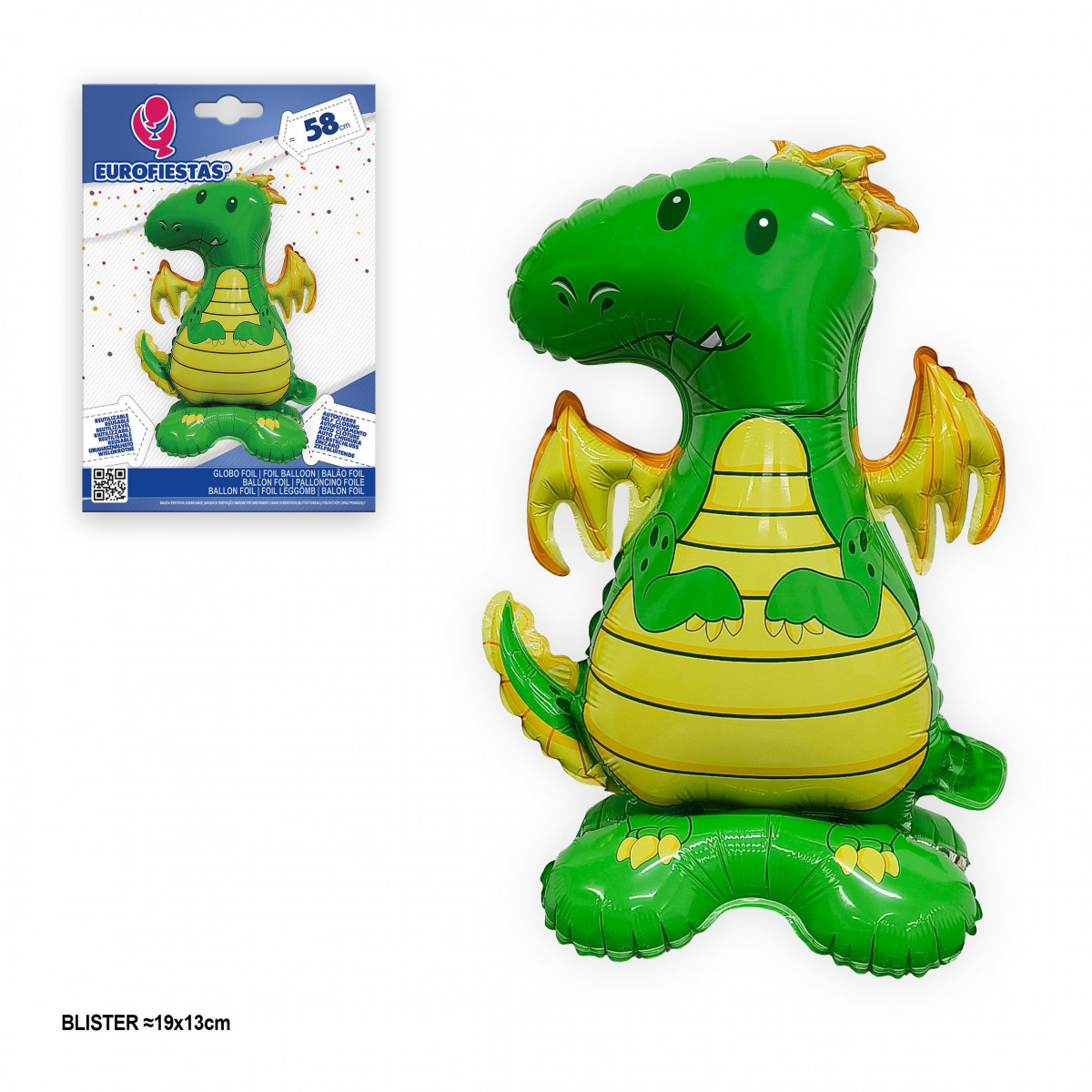 Palloncino foil con base drago verde 58 cm
