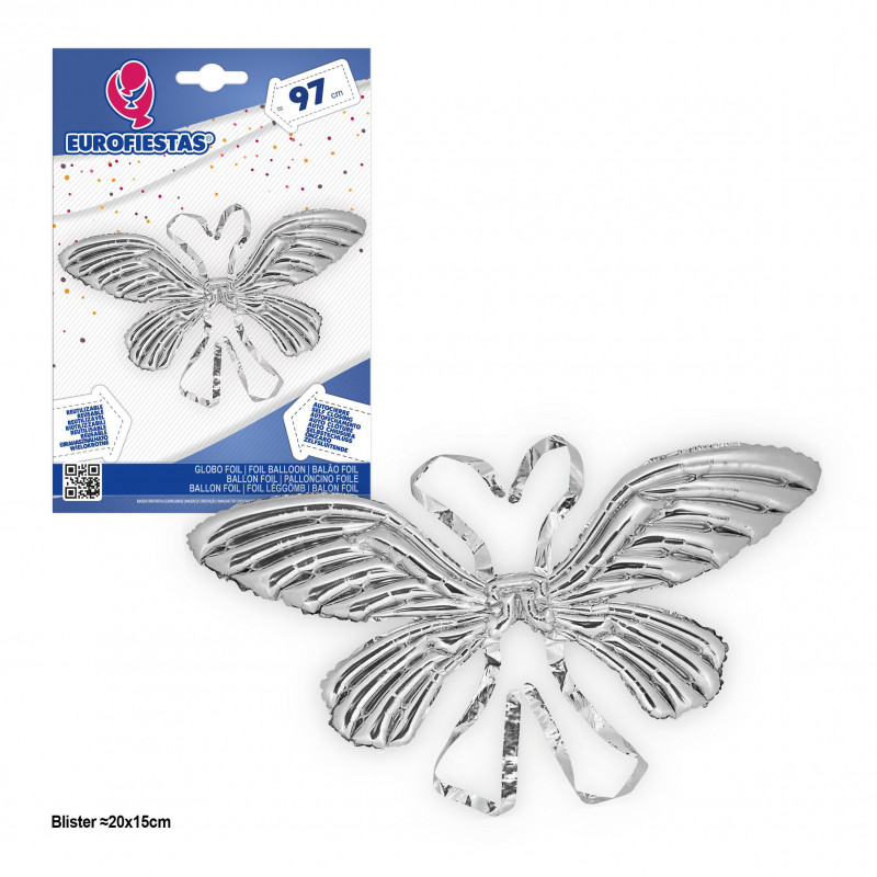 Globo foil ali di farfalla 97cm argento