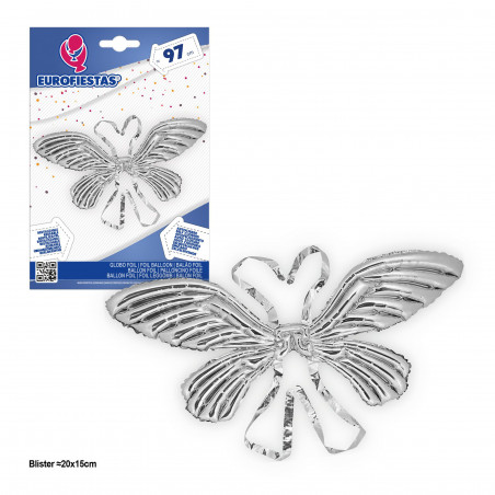Globo foil ali di farfalla 97cm argento