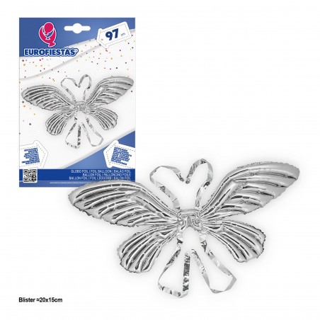 Palloncino foil ali di farfalla 97cm argento