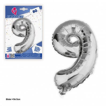 Globo foil 80 cm argento n° 9