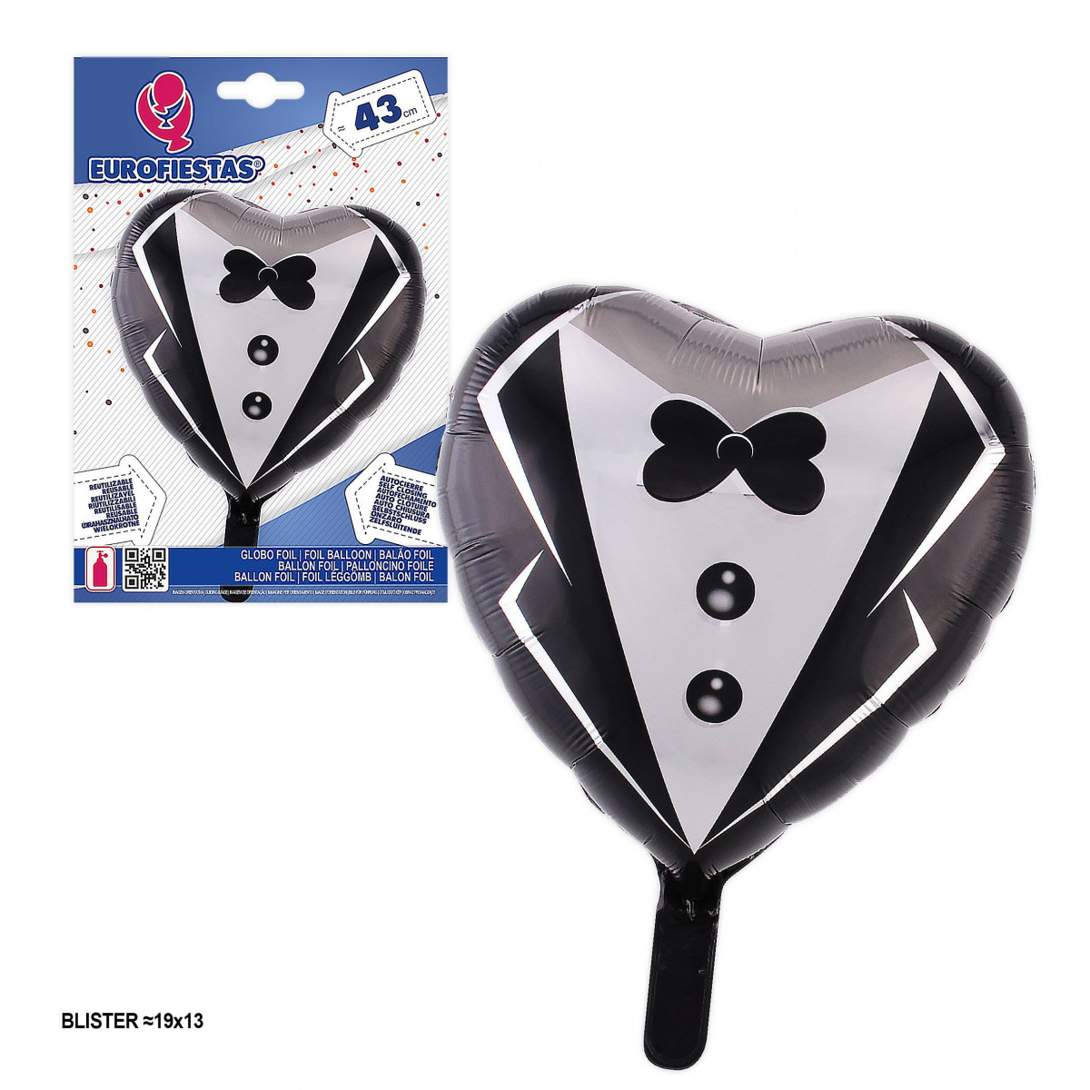 Globo cuore nero torso fidanzato 43cm