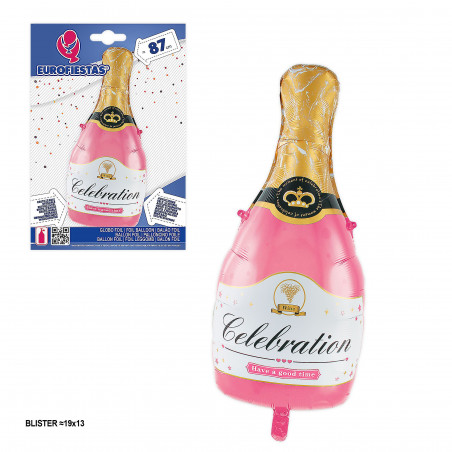Cuore palloncino bottiglia champagne celebrativo rosa 86x44cm