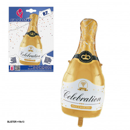Palloncino cuore bottiglia champagne celebrativo oro 86x44cm