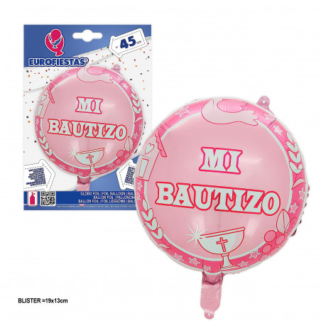 Globo foil rotondo mio battesimo rosa 45cm