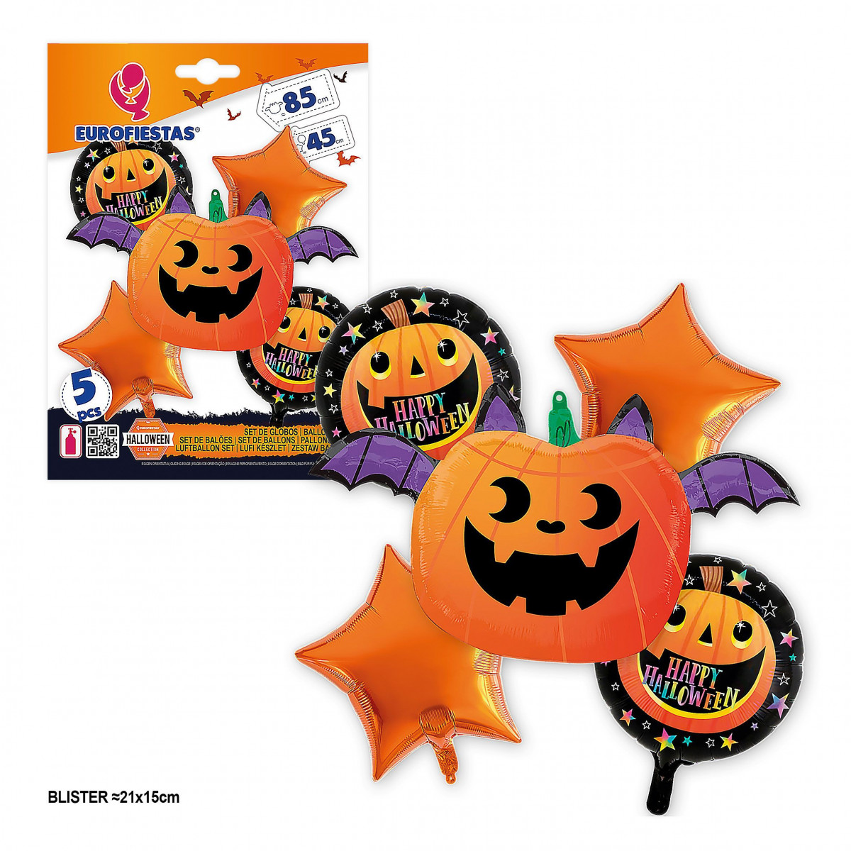 Set di palloncini in foil di Halloween con zucche e stelle, 5 pezzi