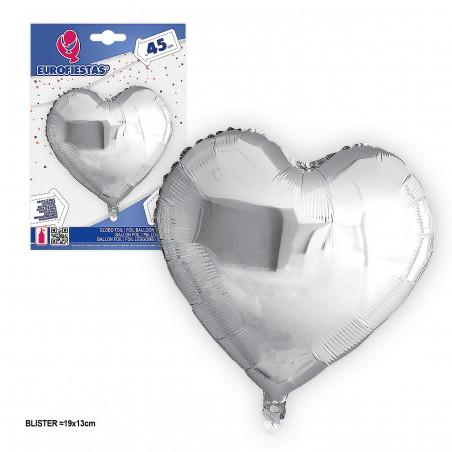 Palloncino foil cuore glitter argento 45 cm