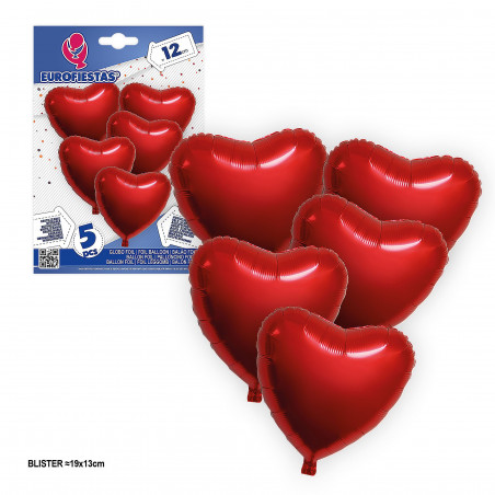 Palloncino foil cuore glitter rosso 12 cm 5 pezzi