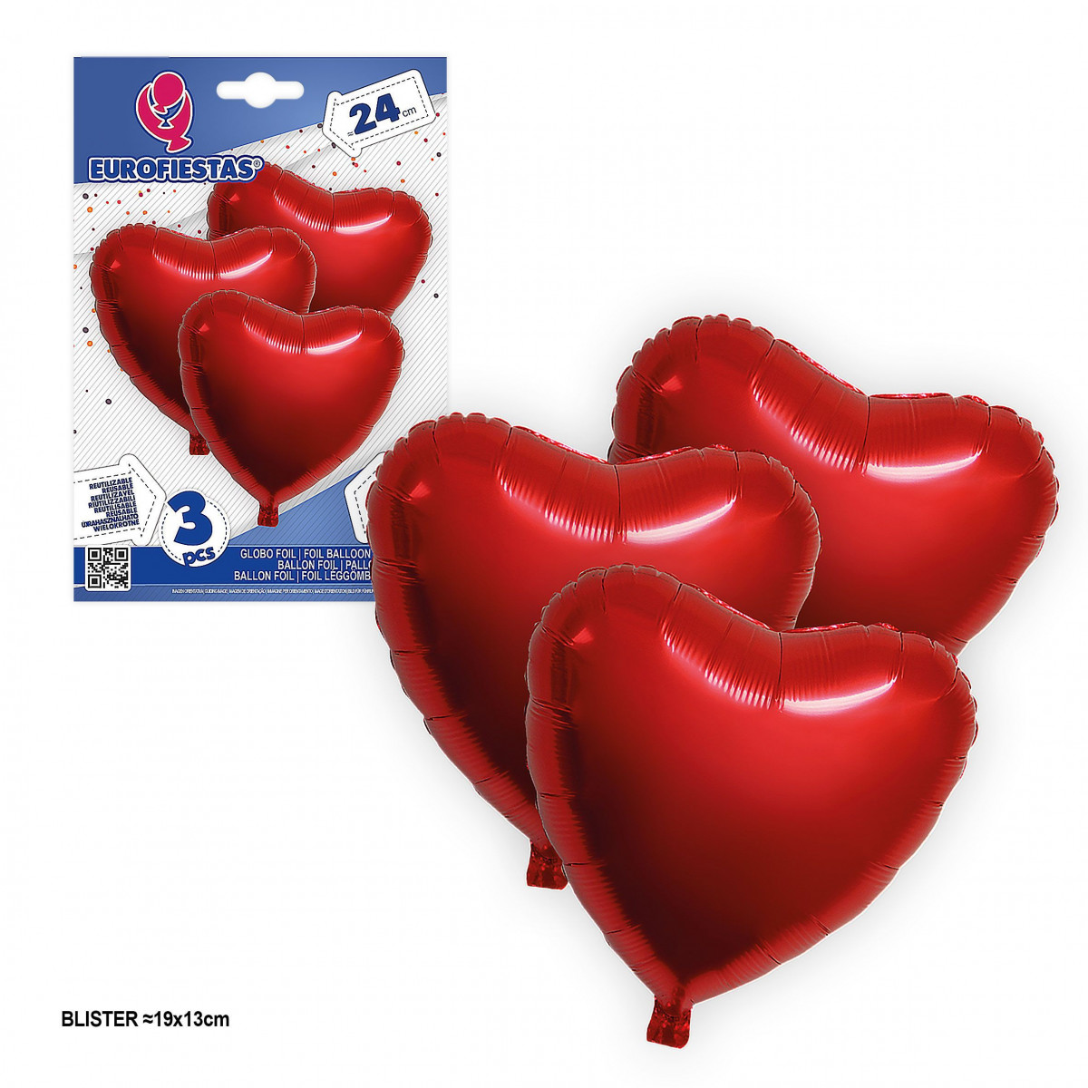 Globo foil cuore rosso lucido 24cm 3pcs
