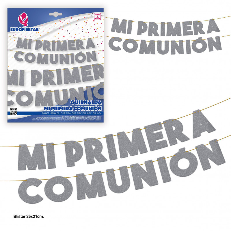 Ghirlanda la mia prima comunione con lettere glitter argento Ghirlanda la mia prima comunione con lettere glitter argento