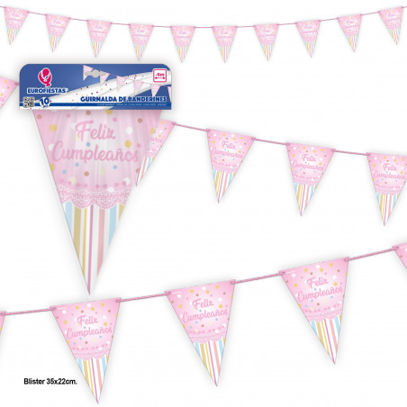 Ghirlanda di bandierine collezione pois rosa buon compleanno