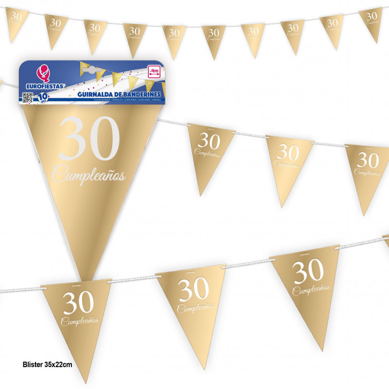 Ghirlanda di bandierine collezione oro 30 compleanno