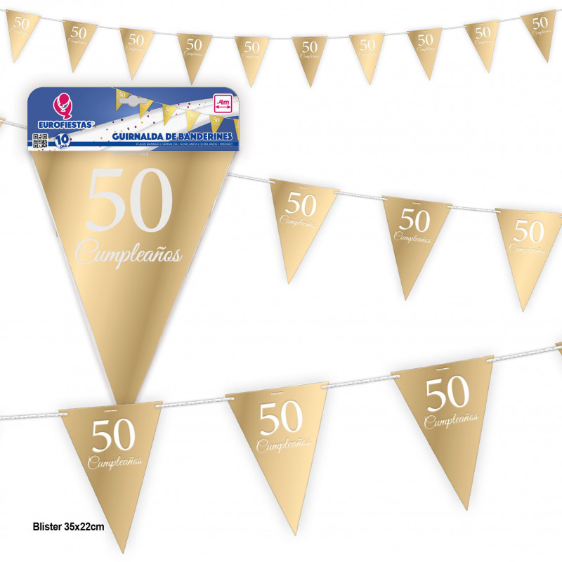 Ghirlanda con bandierine collezione oro 50 compleanno