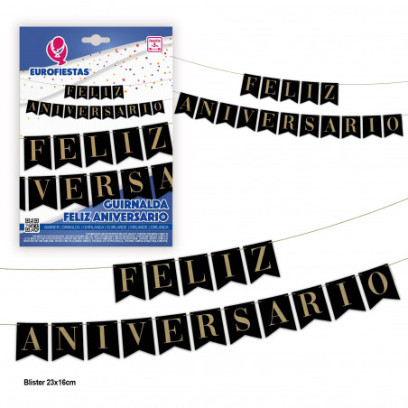 Ghirlanda bandierine felice anniversario nero e oro