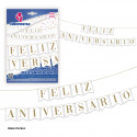 Ghirlanda con bandierine felice anniversario bianco e oro