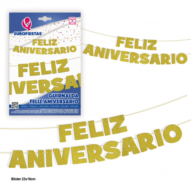 Ghirlanda lettere felice anniversario glitter oro