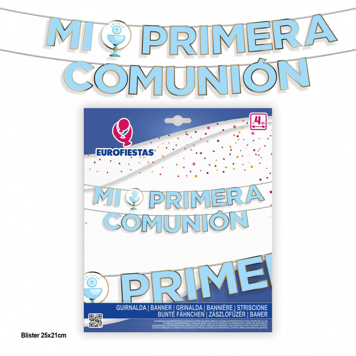 Ghirlanda lettere comunione calice bordo oro metallizzato blu