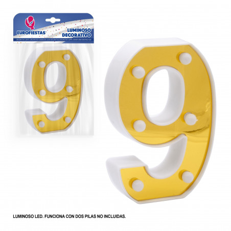 Numero LED 16 cm oro 9