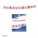 Ghirlanda auguri bandierine rosa con lettere oro metallizzato