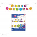 Ghirlanda di buon compleanno con gagliardetti a forma di fiore e lettere glitterate dorate