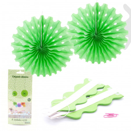 Set di 3 pompon decorativi verdi da appendere di 30 cm.