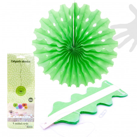 Set di 3 pompon decorativi verdi da appendere di 40 cm.