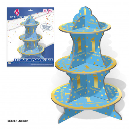 Espositore dolci felice 1 compleanno. blu