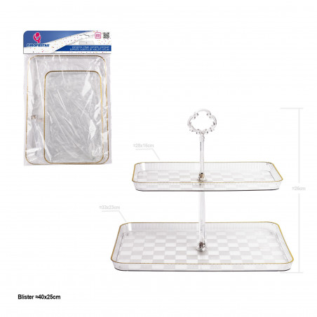 Espositore plastico rettangolare 2 piani 33x23+28x16cm