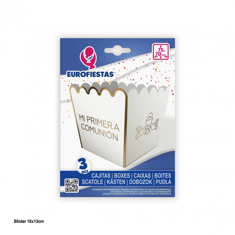Scatola popcorn piccola 3pz comunione bianco e oro
