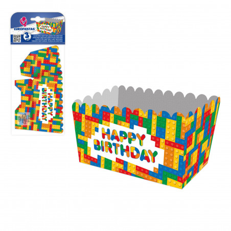 Scatole per Popcorn Happy Birthday con Design di Blocchi Pacco da 3 Unità