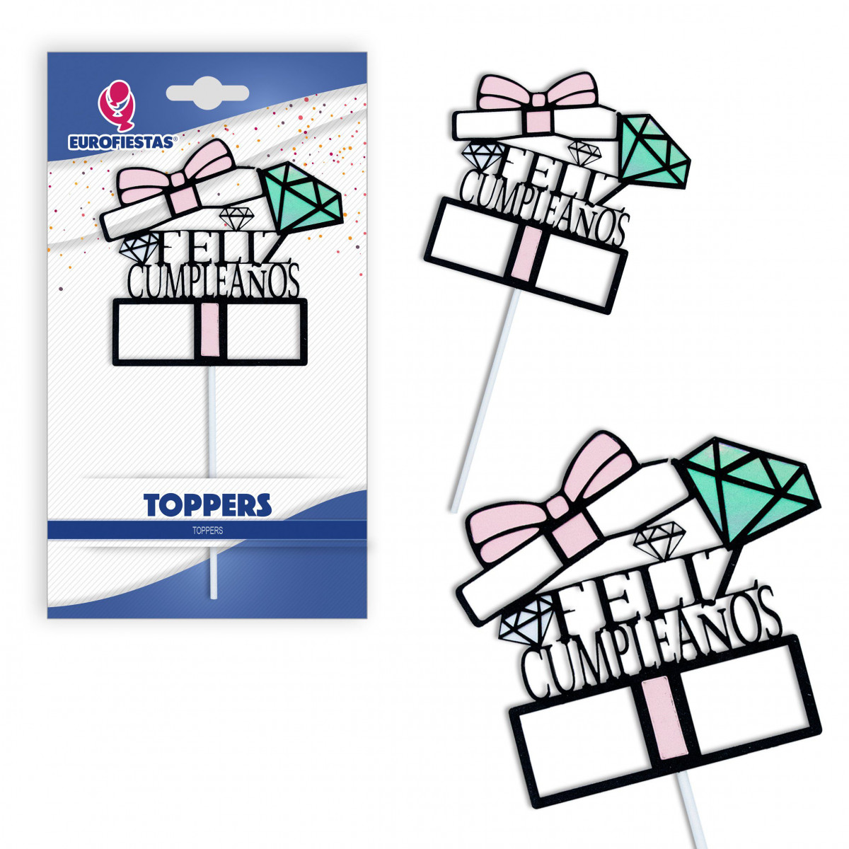 Topper felice compleanno diamante rosa