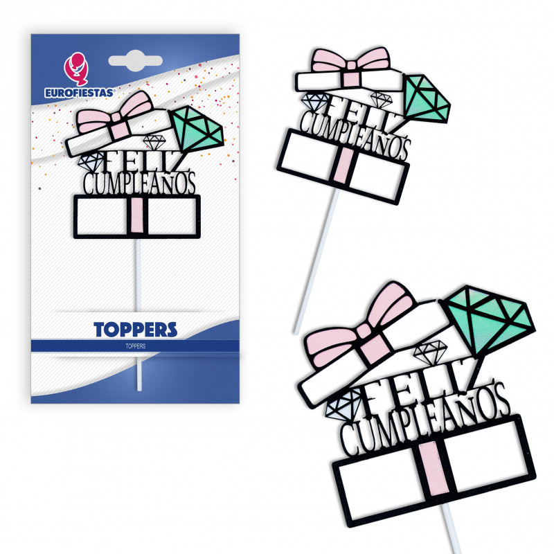 Topper felice compleanno diamante rosa