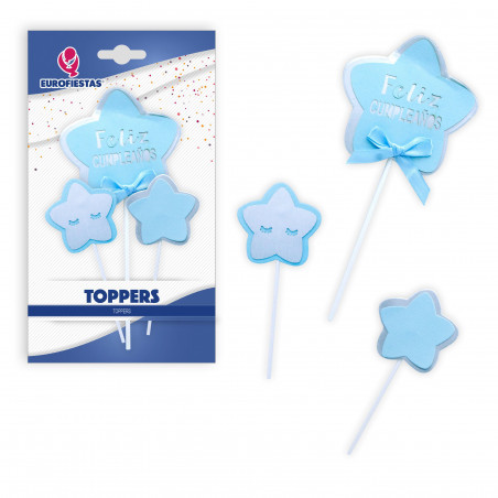 "Topper felice compleanno stelle blu"