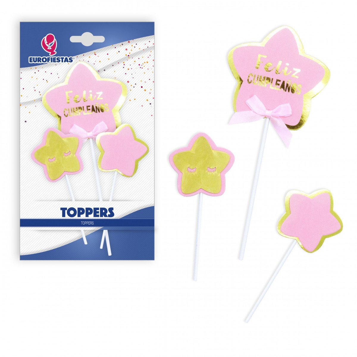 "Topper felice compleanno stelle rosa"