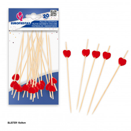 20 stuzzicadenti 12cm cuori