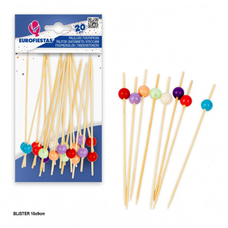 20 stuzzicadenti 12 cm palline colorate