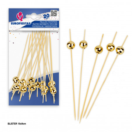 20 stuzzicadenti 12cm palle disco oro