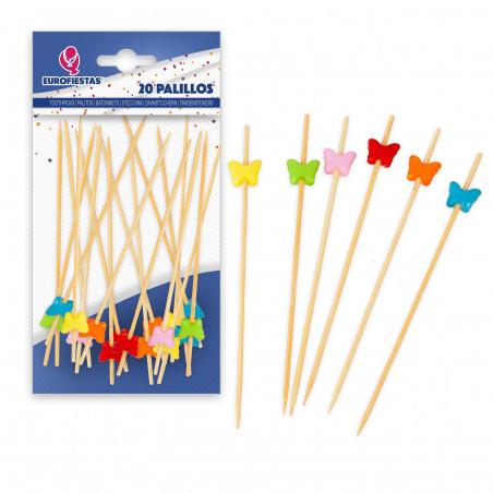 20 stecchini 12 cm farfalle colorate