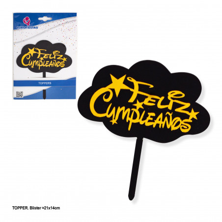 "Topper felice compleanno nuvola nera e oro"