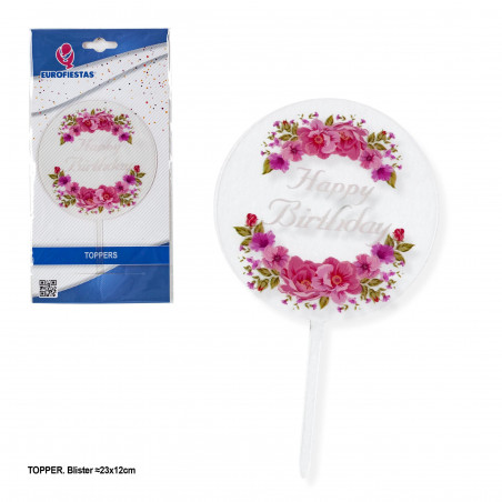 Topper felice compleanno circolare fiori
