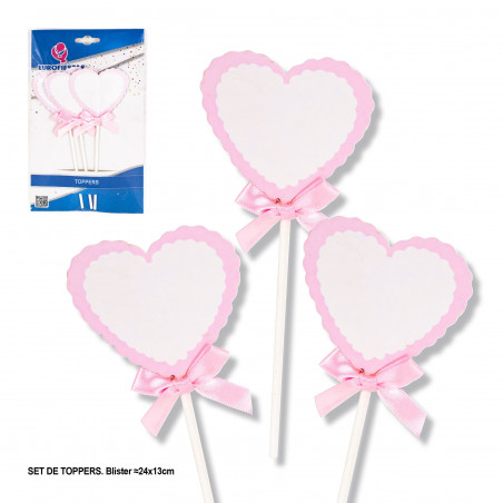 Toppers cuore con fiocco rosa